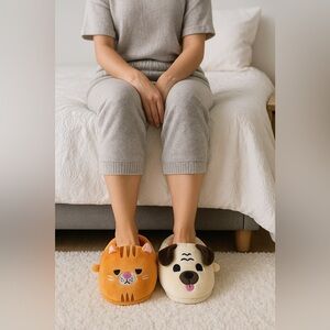 Cute Cat & Dog Plush Slippers – Cozy Soft House Shoes